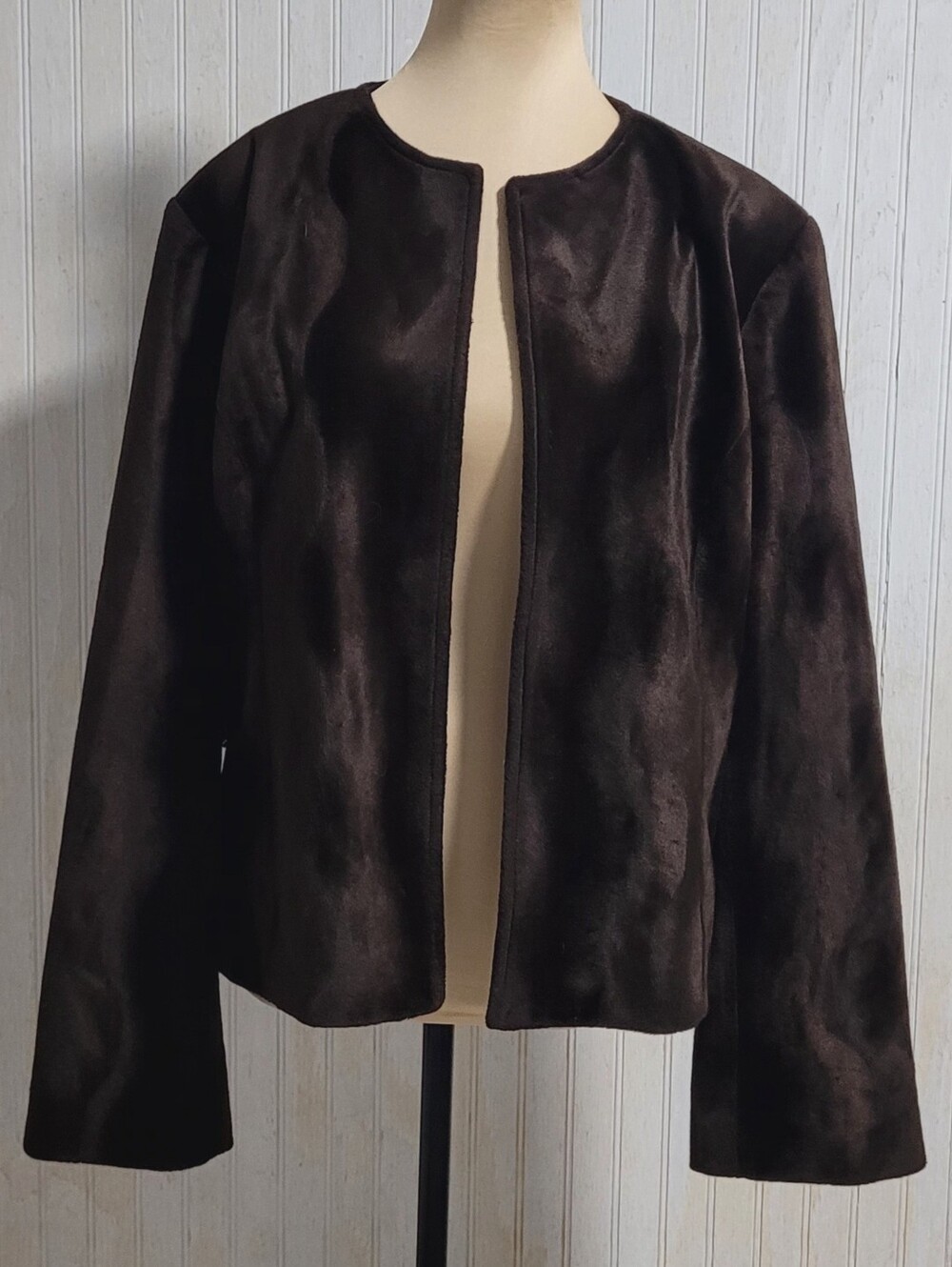 Vintage Caché Brown Faux Fur Collarless Jacket L
